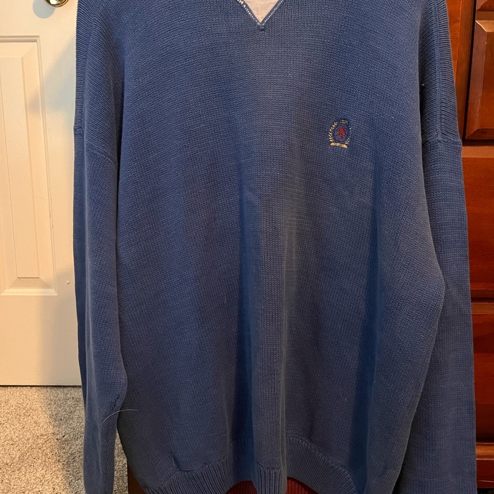 Classic Blue V-Neck Tommy Hilfiger Men's Sweater - Size XLarge